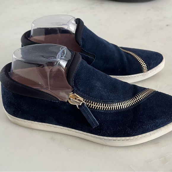 Furla Spy Zip Up Suede Pointed Toe Sneakers Navy Blue Size 38.5 / 8 - Picture 3 of 8